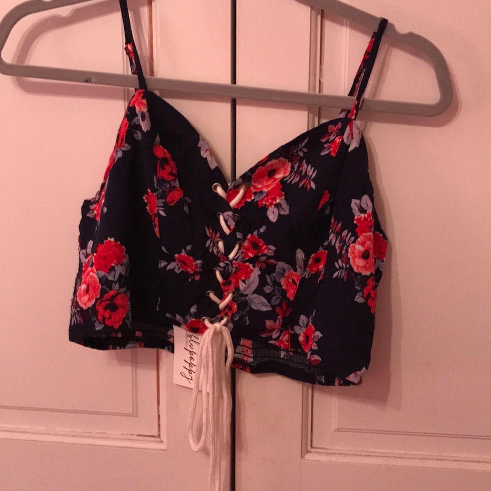 Floral Lace Up Crop Top